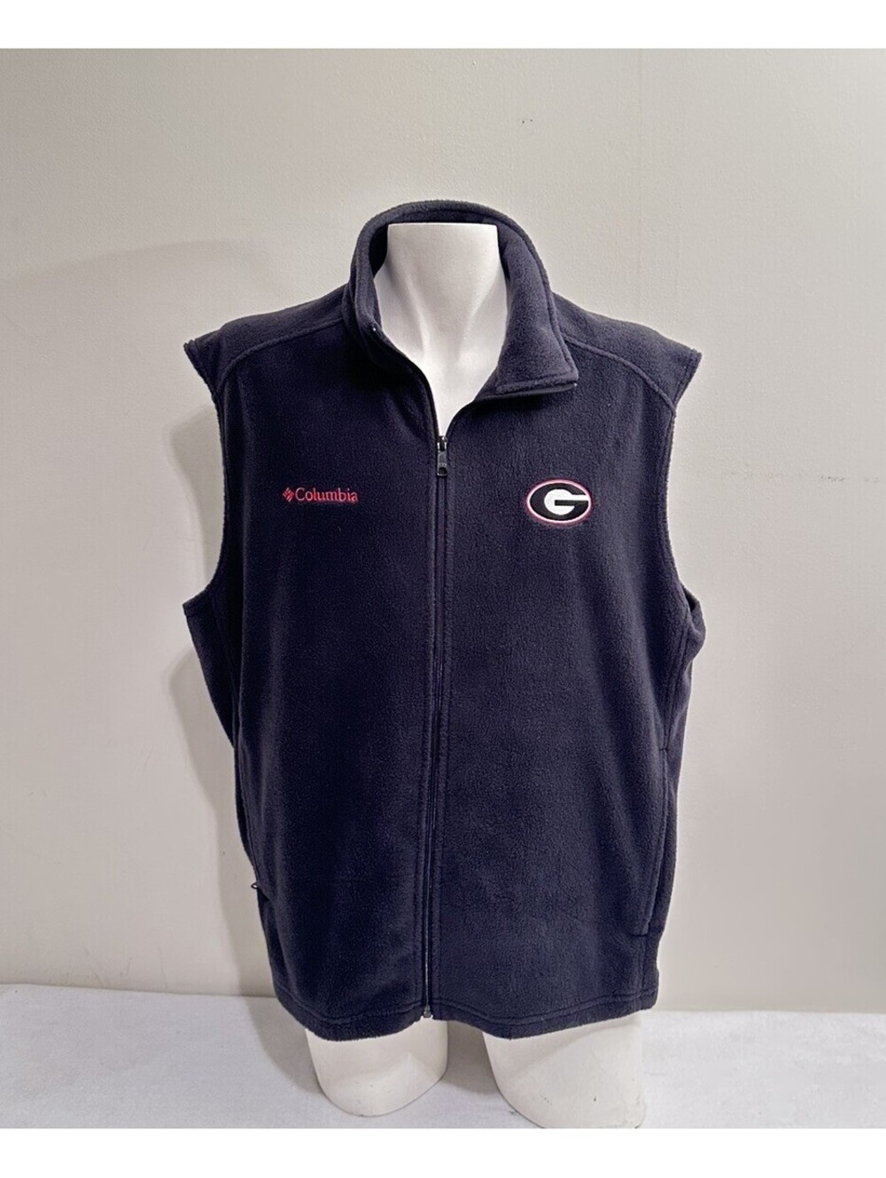 Columbia Georgia Bulldogs Men’s Full Zip Fleece Vest Black XL Embroidered Logo